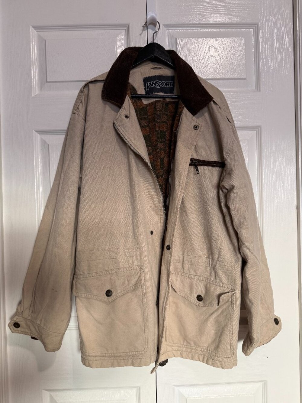C$275 Retail VTG JanSport Canvas Barn Jacket Coat Flannel Lined Corduroy Collar